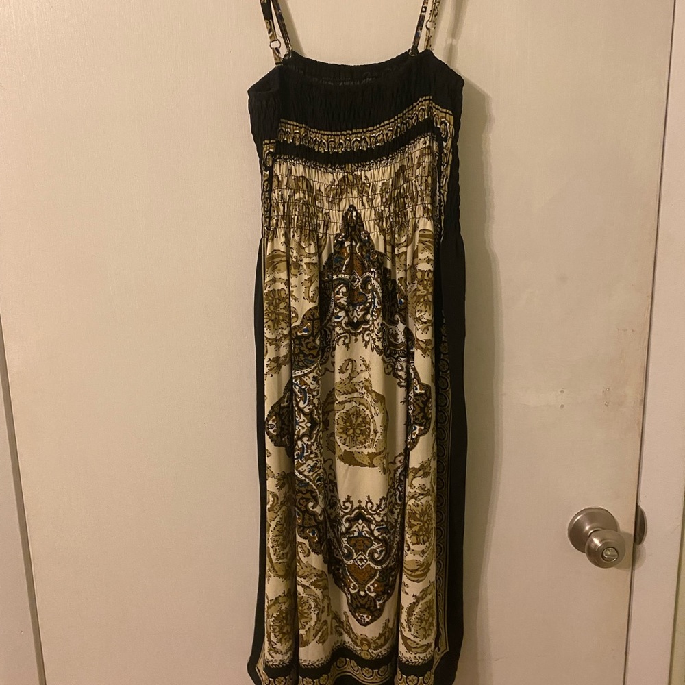 Black and gold floral beach dress